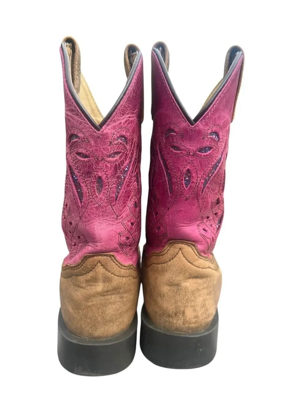 Shyanne Girls 3 Chloe pink glitter brown square toe western cowgirl boots